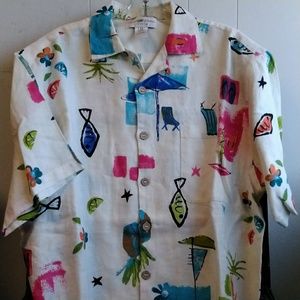 Bali Palms Relax Linen Print Hawaiian Shirt Medium